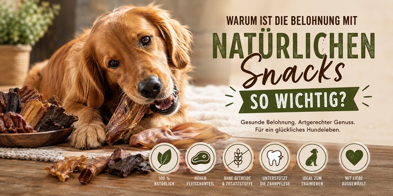 Hund mit natürlichen Kauartikeln und Snacks als Belohnung